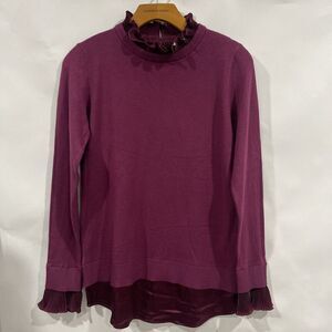Siani Milano Wine Long Sleeve Sweater Ruffle Neck Double Layer Size S Festive